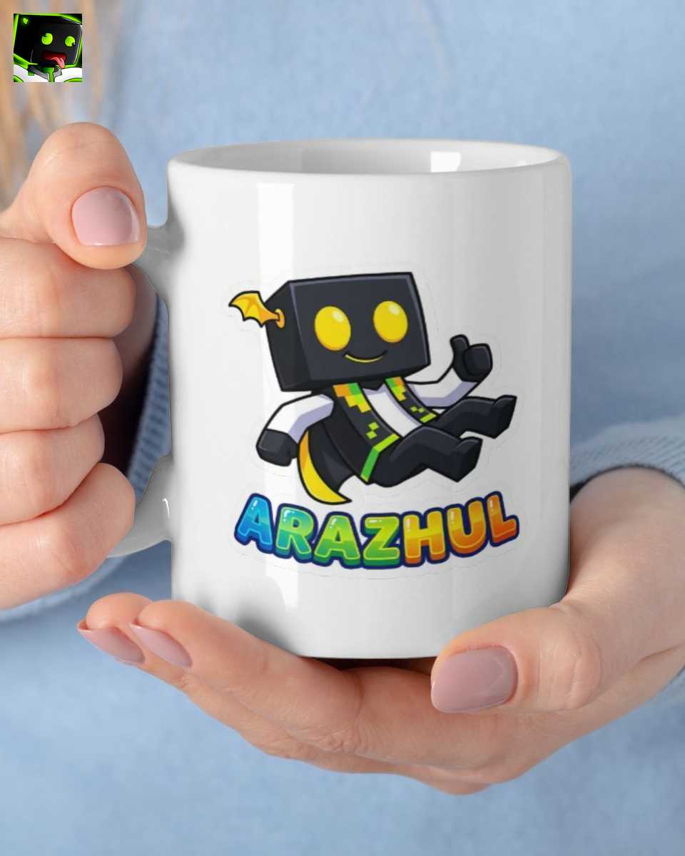 Arazhul Merch: Weiße Keramiktasse: Der Blockige Gamer Held Becher 1 Arazhul Merch: Weiße Keramiktasse: Der Blockige Gamer Held Becher