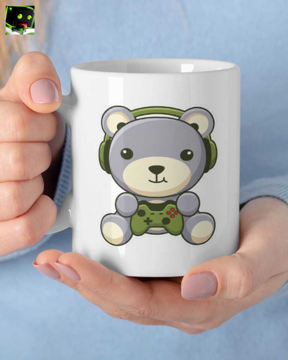Süßer Merch: Zocker Teddybär Tasse für Gamer – Dein perfekter Gaming-Buddy 1 Süße Zocker Teddybär Tasse mit Kopfhörer & Controller – Kawaii Gaming Geschenk für Gamer