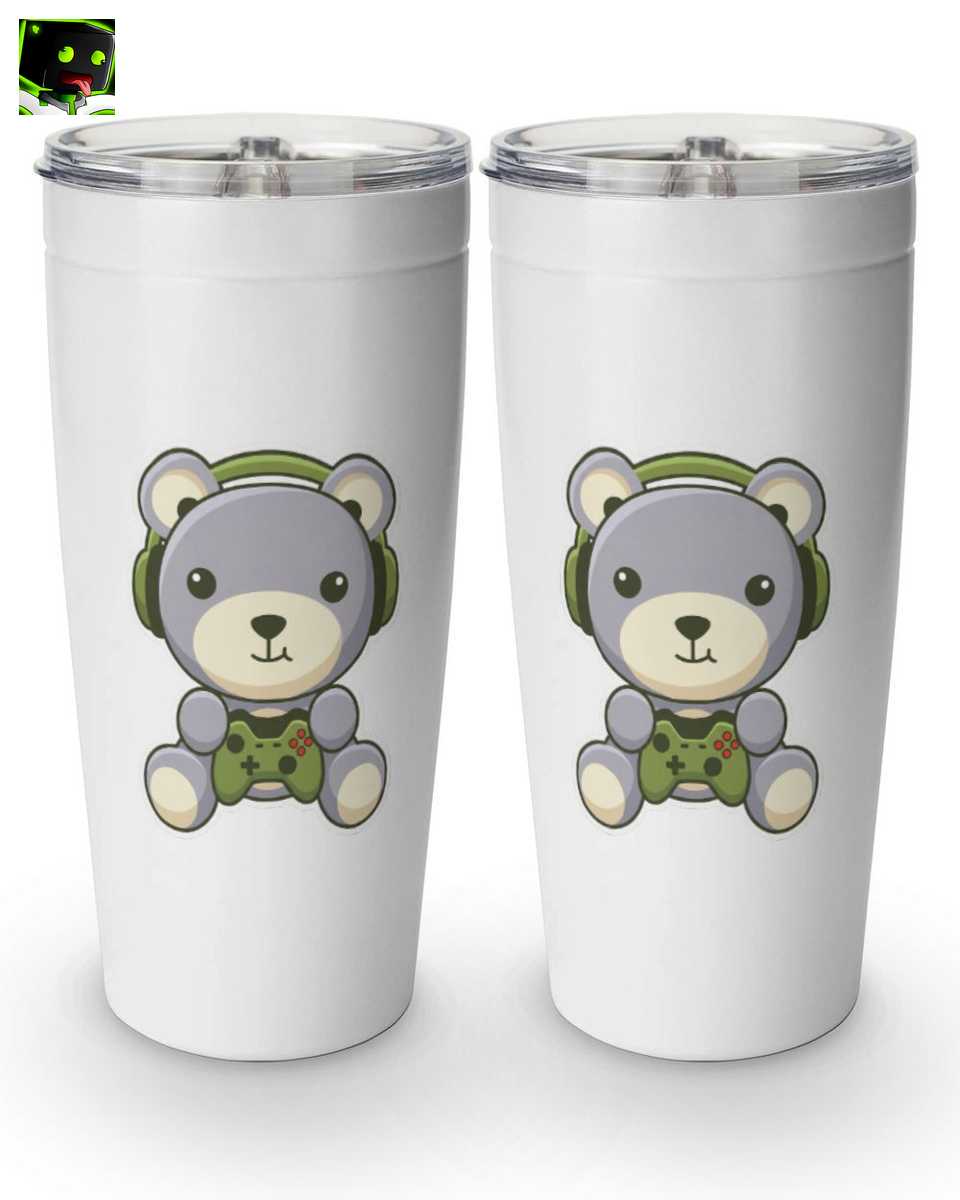 Süßer Merch: Zocker Teddybär Tasse für Gamer – Dein perfekter Gaming-Buddy 3 Zocker Teddybär Viking Tumbler (20oz) – Süßer Gamer Becher mit Kopfhörer & Controller